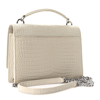 Saint Laurent Calfskin Crocodile Embossed Monogram Sunset Chain Wallet Blanc Vintage 3 of 9