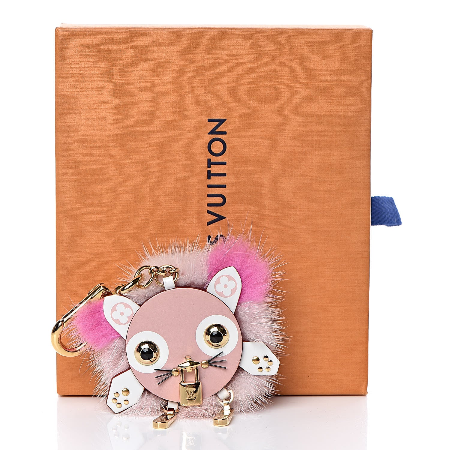 Louis Vuitton Calfskin Mink Fur Wild Puppet Bag Charm Key Holder Rose 4 of 4