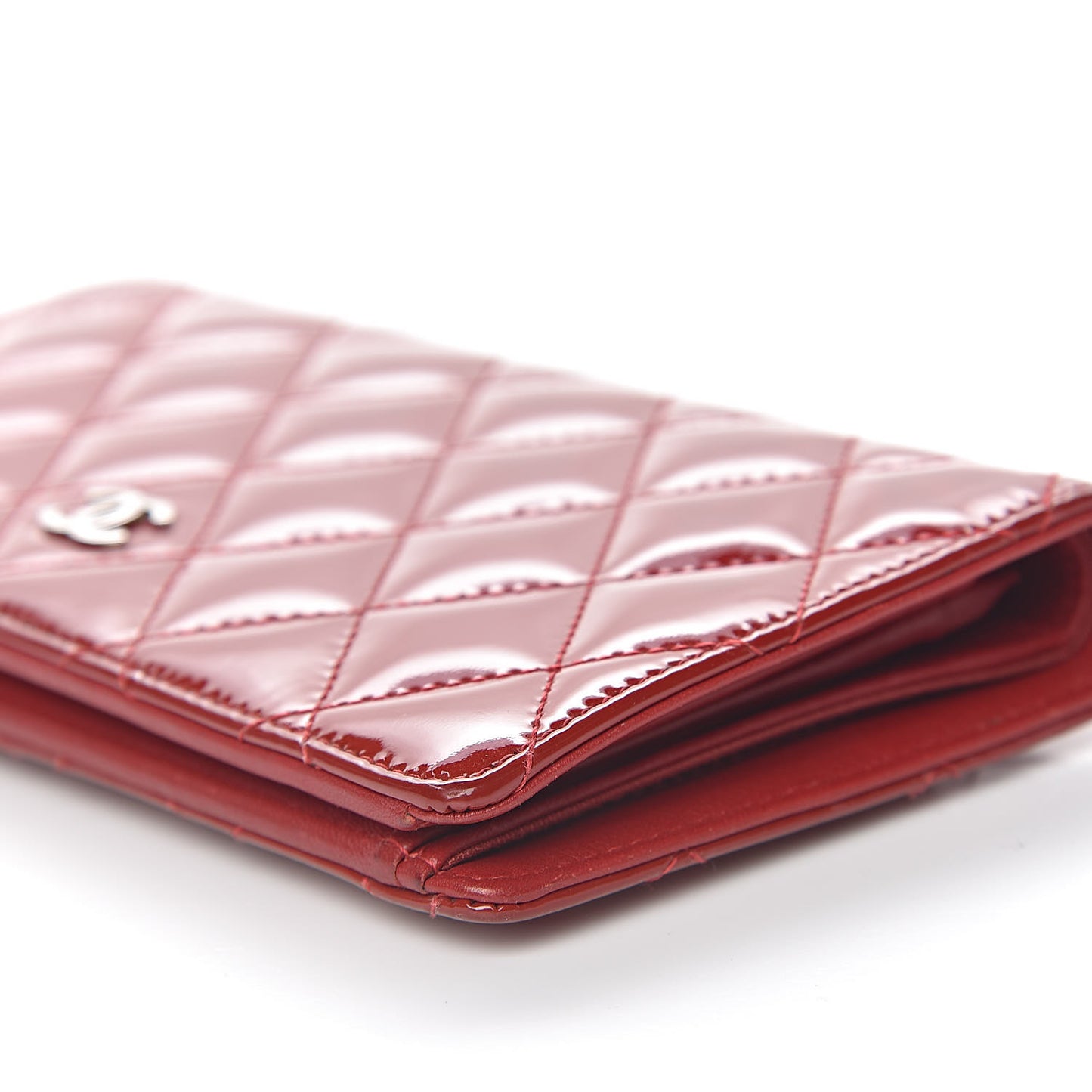 Patent Calfskin Quilted Yen Wallet Red
