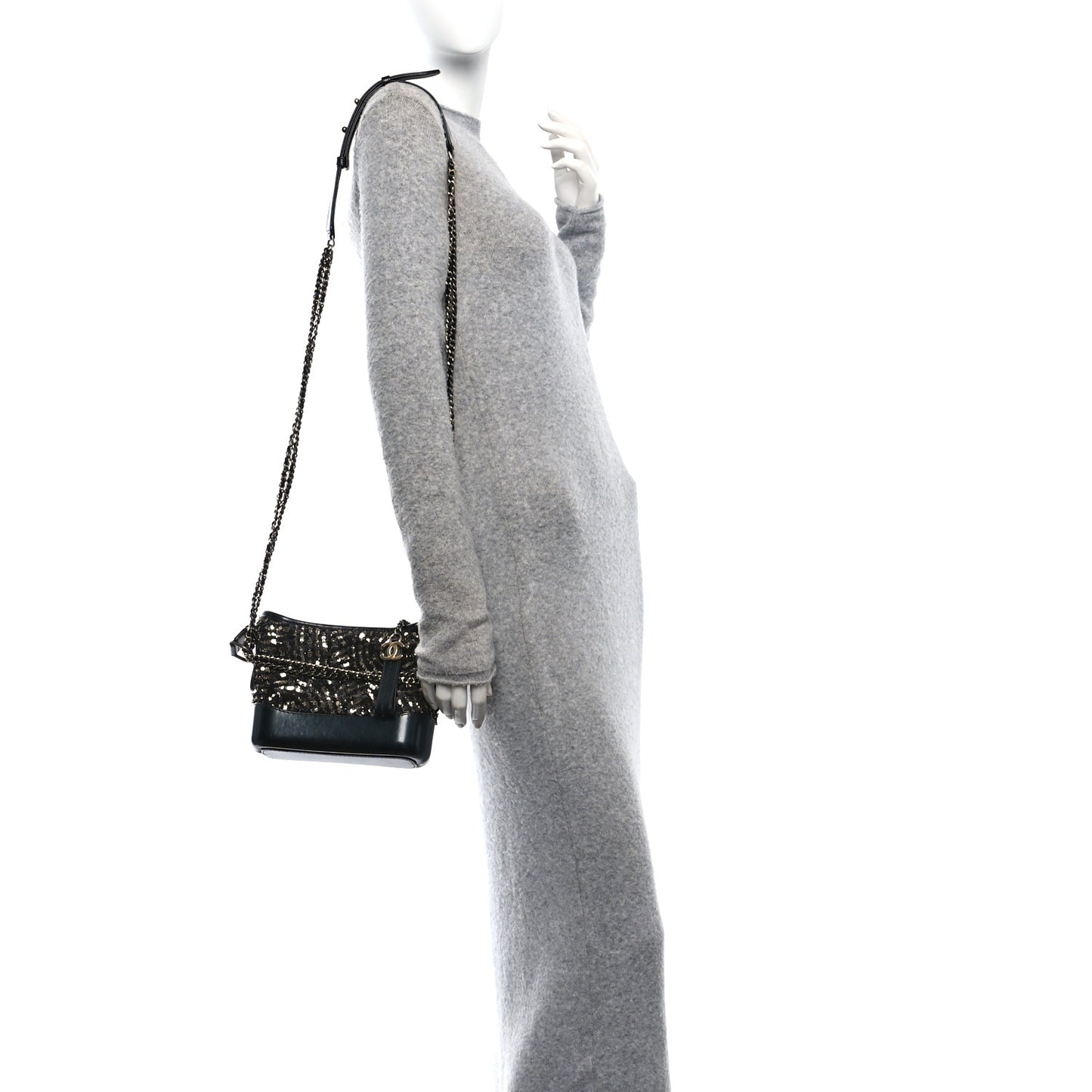 Sequin Calfskin Small Gabrielle Hobo Black Gold