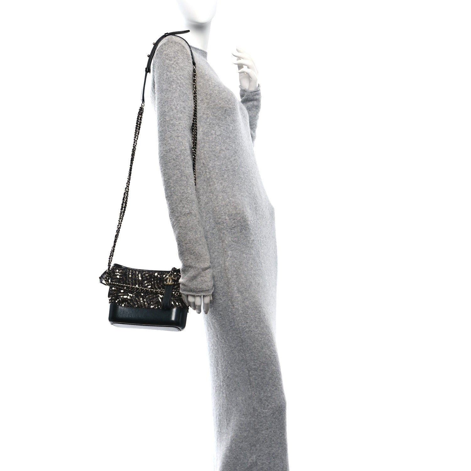 Chanel Sequin Calfskin Small Gabrielle Hobo Black Gold 2 of 11