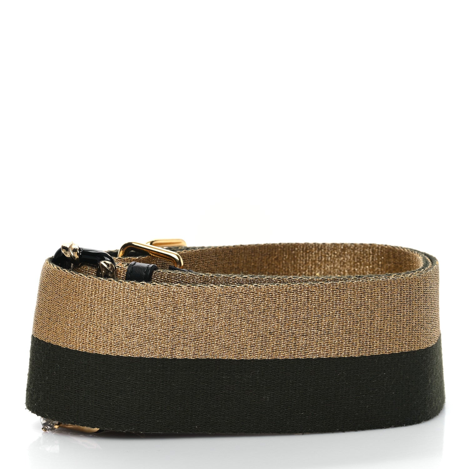 Fendi Ribbon Lurex Vitello Century Bi-Color Lines Adjustable Strap You Equatore Gold Lurex Equatore Gold Lurex Black 2 of 6