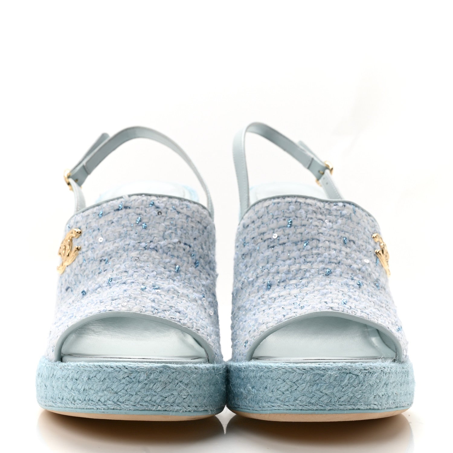 Chanel Tweed Braided Cord Wedge Sandals  37 Blue 3 of 9