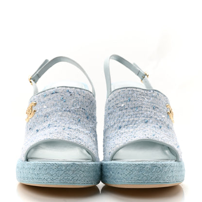 Chanel Tweed Braided Cord Wedge Sandals  37 Blue 3 of 9