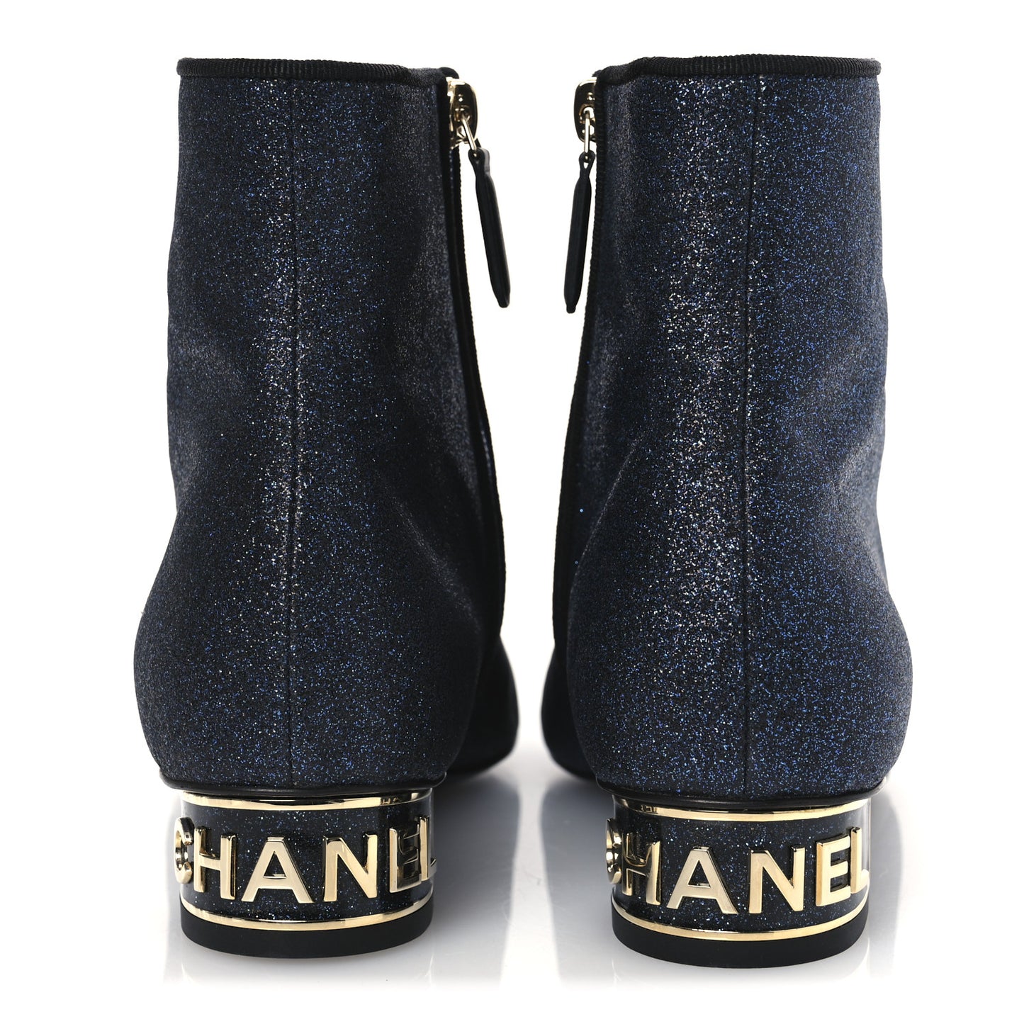 Sequin Grosgrain Cap Toe Logo Short Boots 37 Navy Black