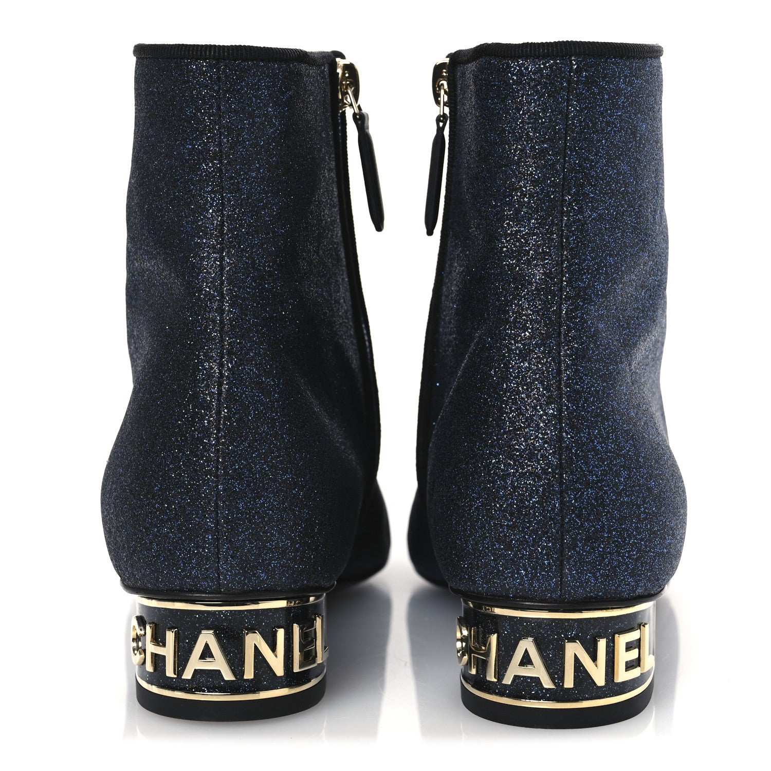 Chanel Sequin Grosgrain Cap Toe Logo Short Boots 37 Navy Black 6 of 11