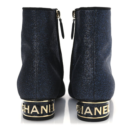 Chanel Sequin Grosgrain Cap Toe Logo Short Boots 37 Navy Black 6 of 11