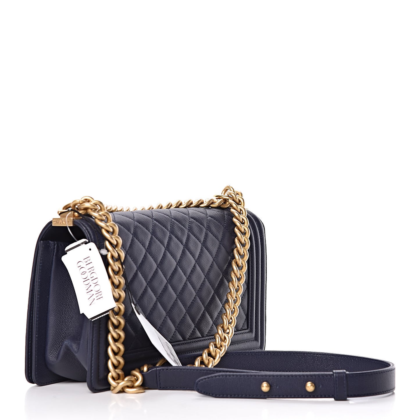 Caviar Quilted Medium Boy Flap Navy