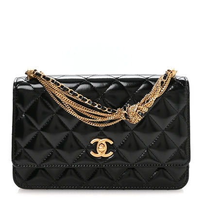 Chanel Shiny Crumpled Calfskin Quilted Precious Tie Wallet On Chain WOC Black 1 of 12