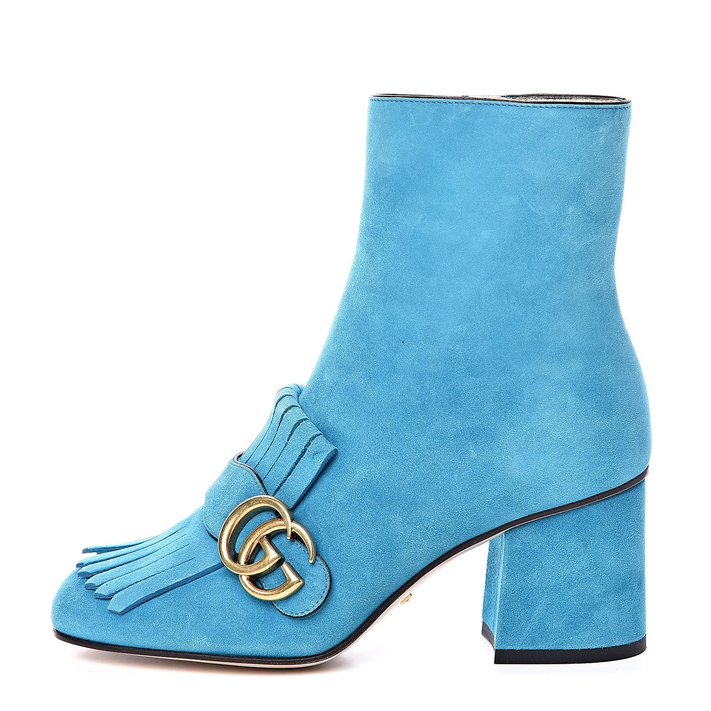 Kid Scamosciato GG Marmont Fringe 75mm Ankle Boots 35.5 New Bright Turquoise