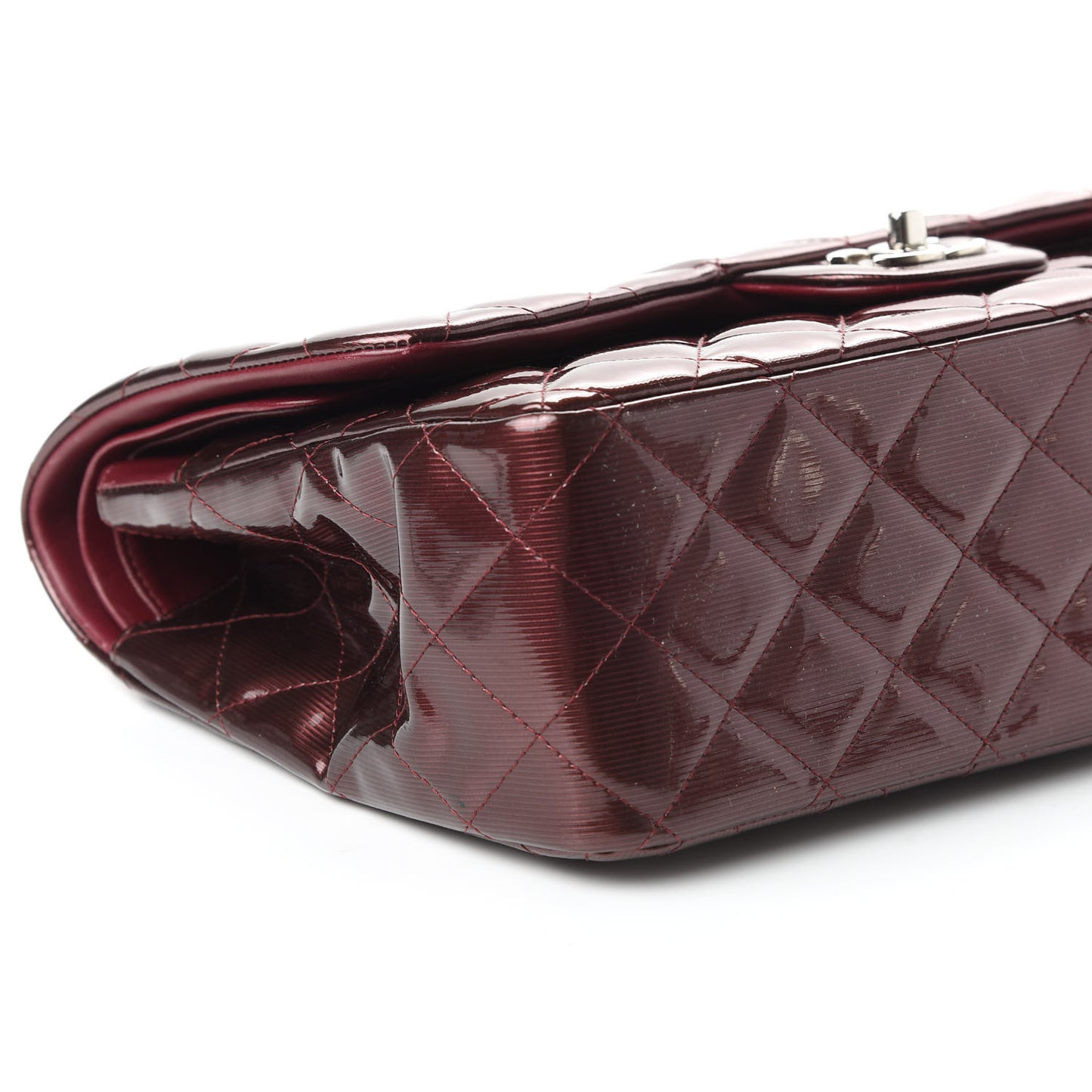Striated Patent Quilted Jumbo Double Flap Burgundy