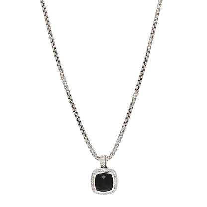David Yurman Sterling Silver Diamond Black Onyx 11mm Albion Pendant Necklace 1 of 5