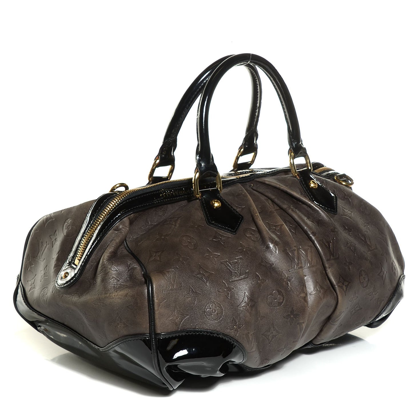 Cuir Patent Embossed Monogram Stephen Bag Grey