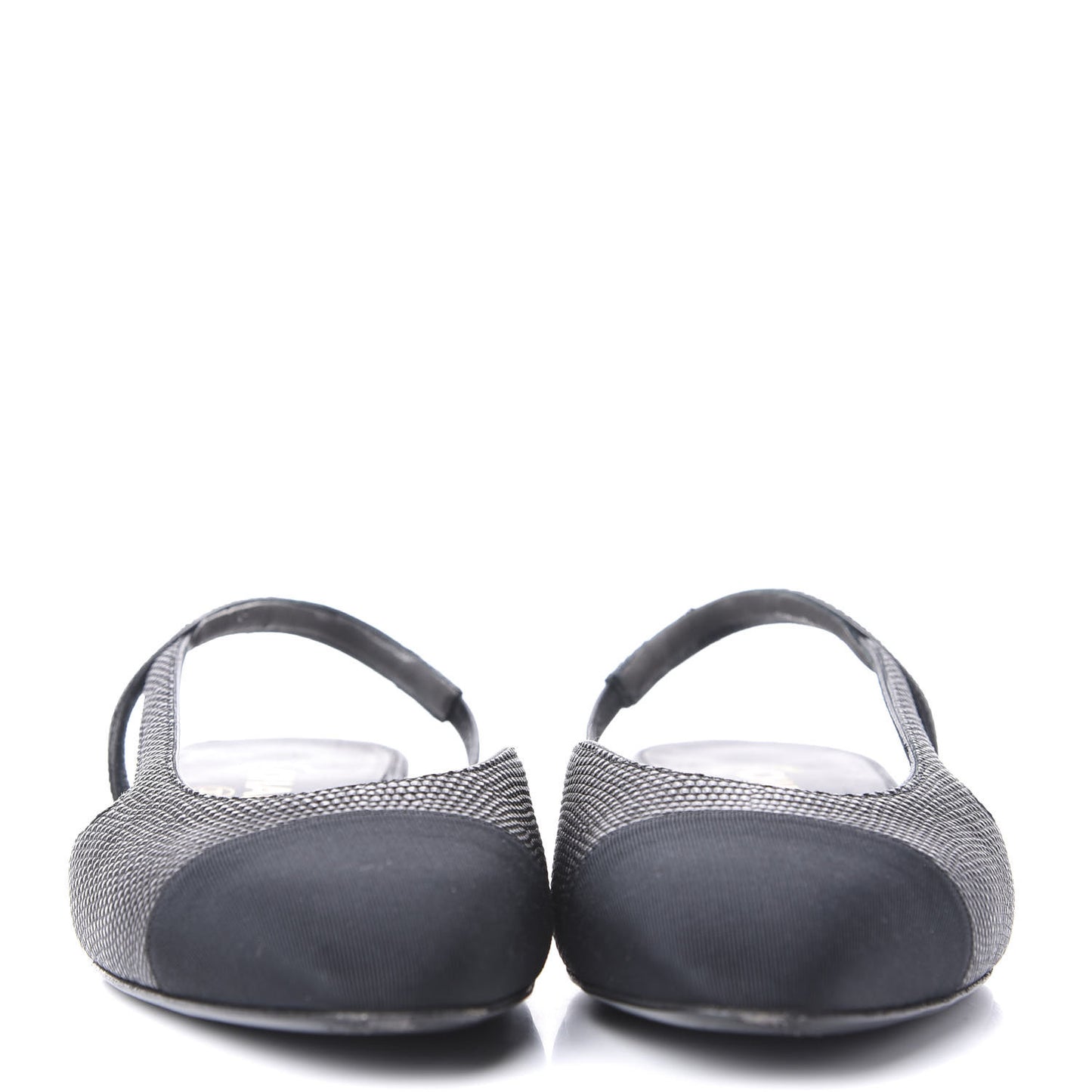 Lizard Grosgrain Cap Toe CC Slingback Sandals 36 Black