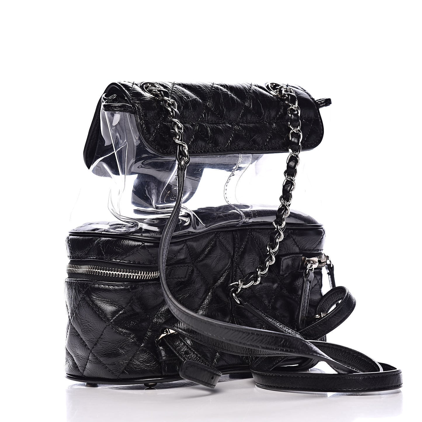 Crumpled Calfskin PVC Quilted Backpack Black