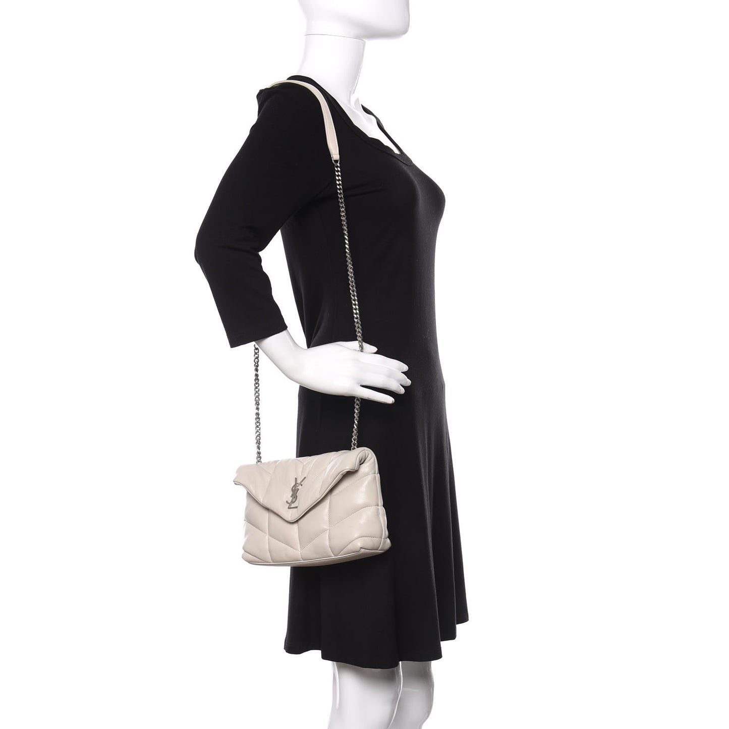 Lambskin Quilted Toy Loulou Puffer Monogram Chain Satchel Crema Soft
