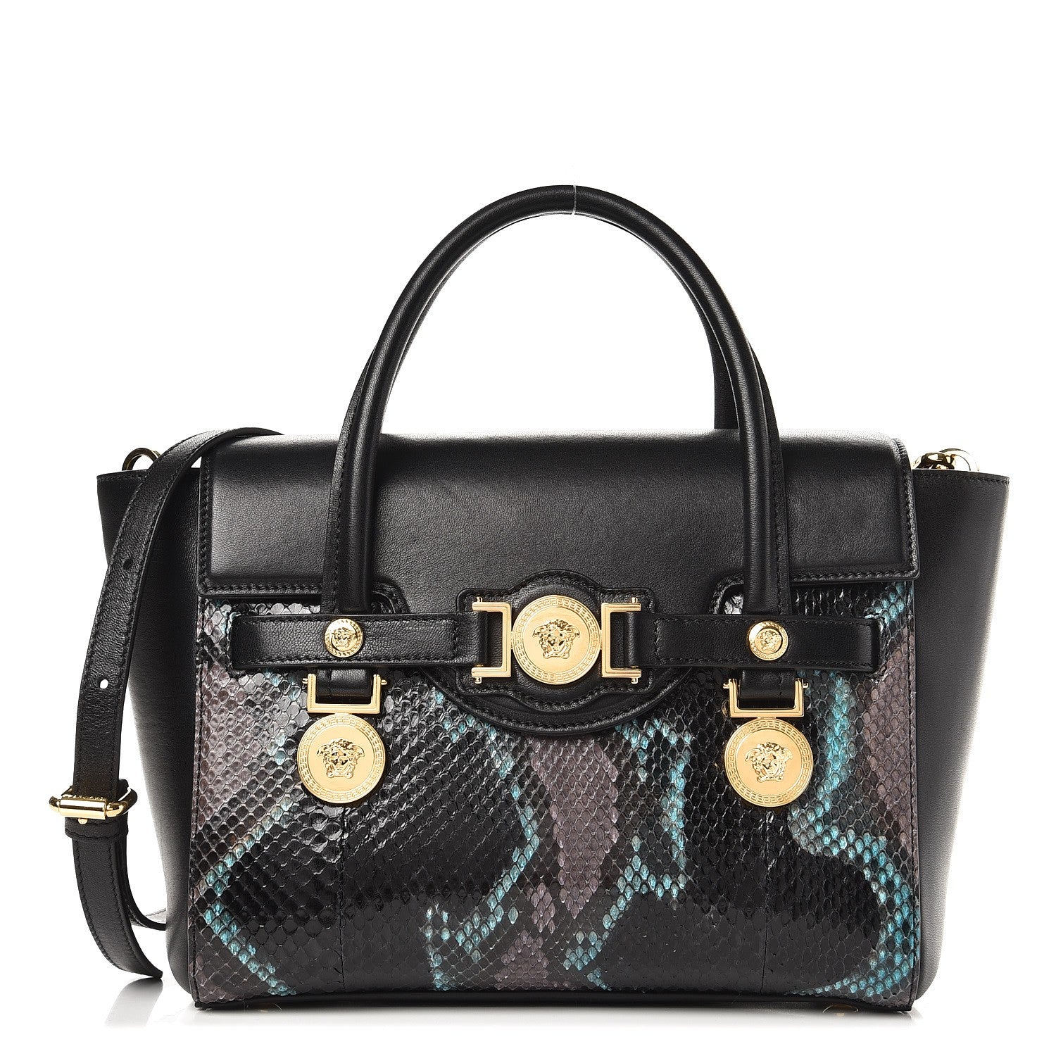 Versace Calfskin Python Small Signature Bag Black 1 of 6