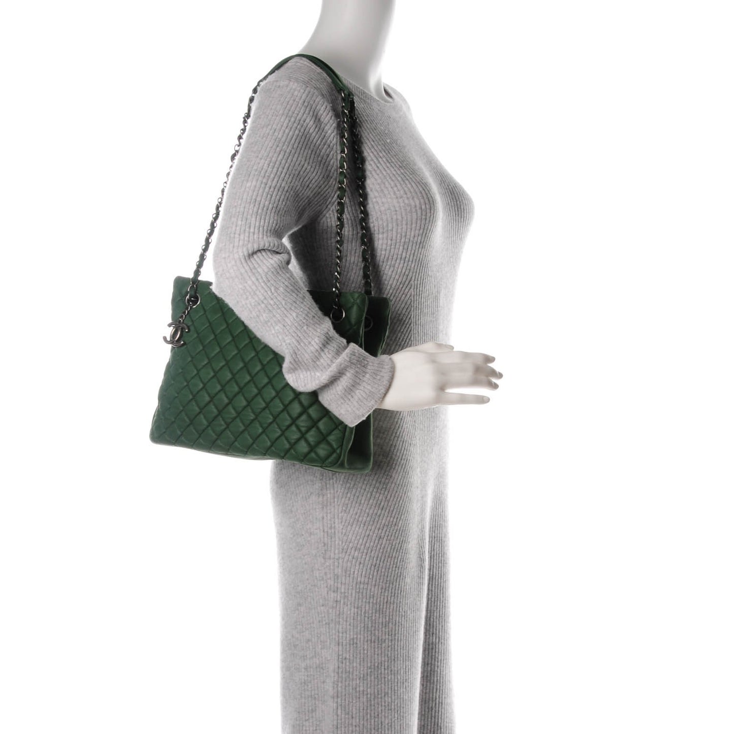 Iridescent Calfskin New Bubble Quilt Small Tote Green