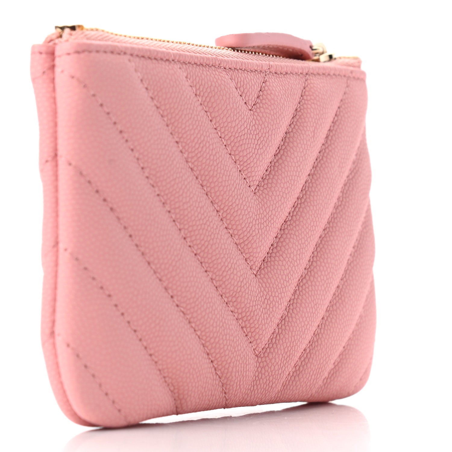 Chanel Flat Caviar Chevron Quilted Small Cosmetic Case Pink 3 of 7