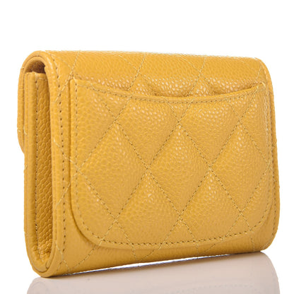Chanel Caviar Quilted Flap Card Holder Wallet Yellow 3 of 9