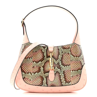 Gucci Snakeskin Ostrich Calfskin Small Jackie 1961 Hobo Pink Multicolor 1 of 10