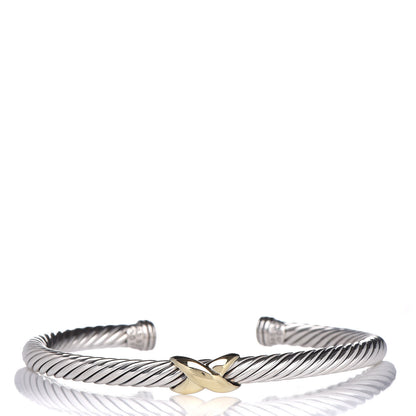 David Yurman Sterling Silver 14K Yellow Gold 5mm X Station Cable Bracelet 1 of 5