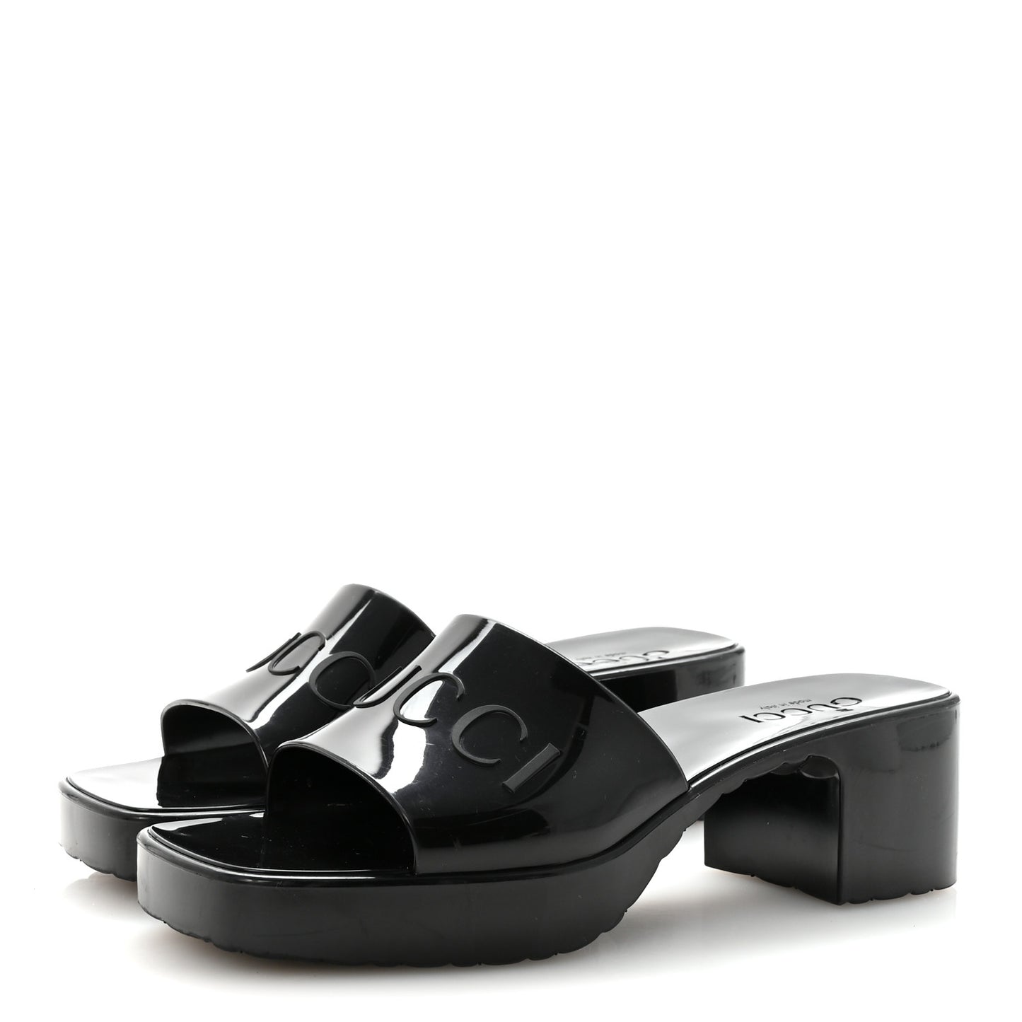 Rubber Gucci Logo Womens Platform 20/60mm Slide Sandals 37 Black