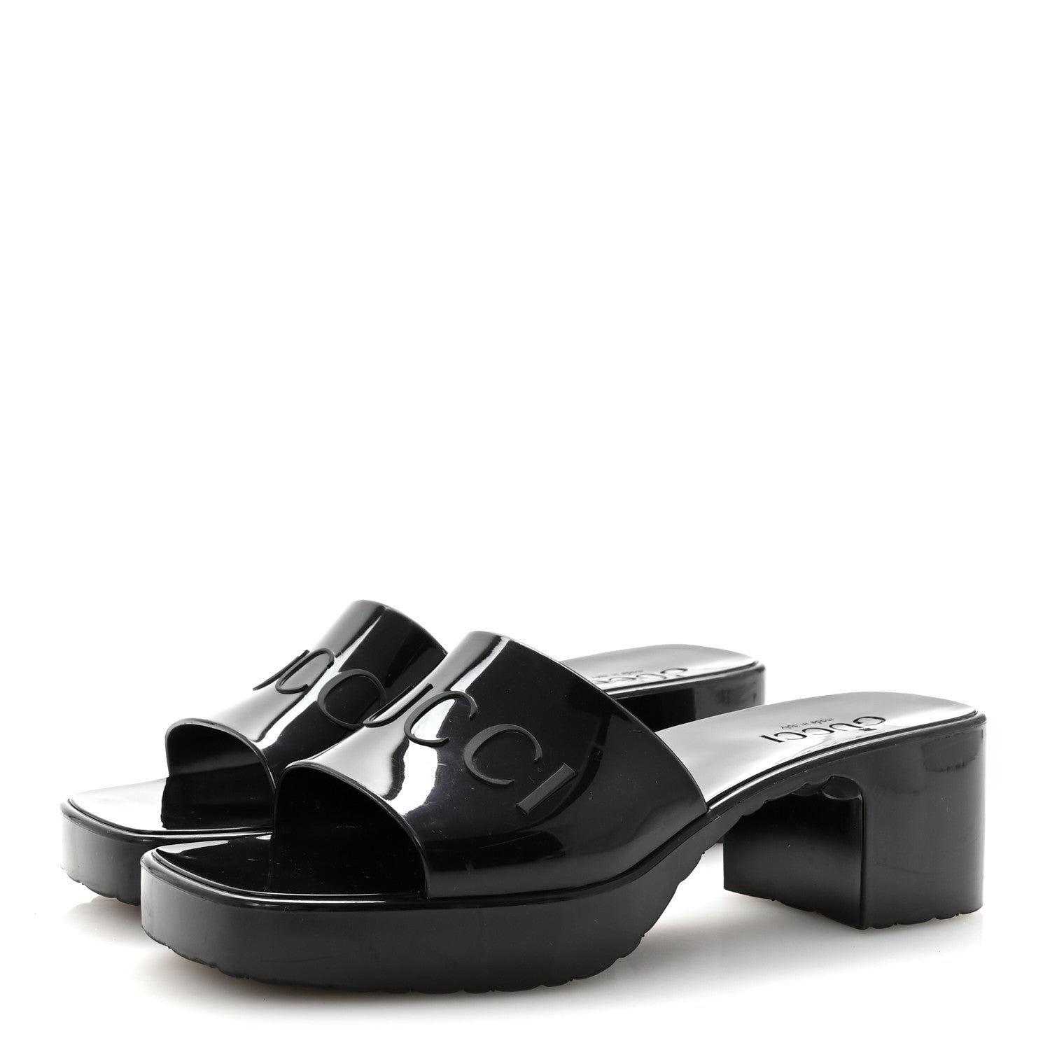 Gucci Rubber Gucci Logo Womens Platform 20/60mm Slide Sandals 37 Black 4 of 10
