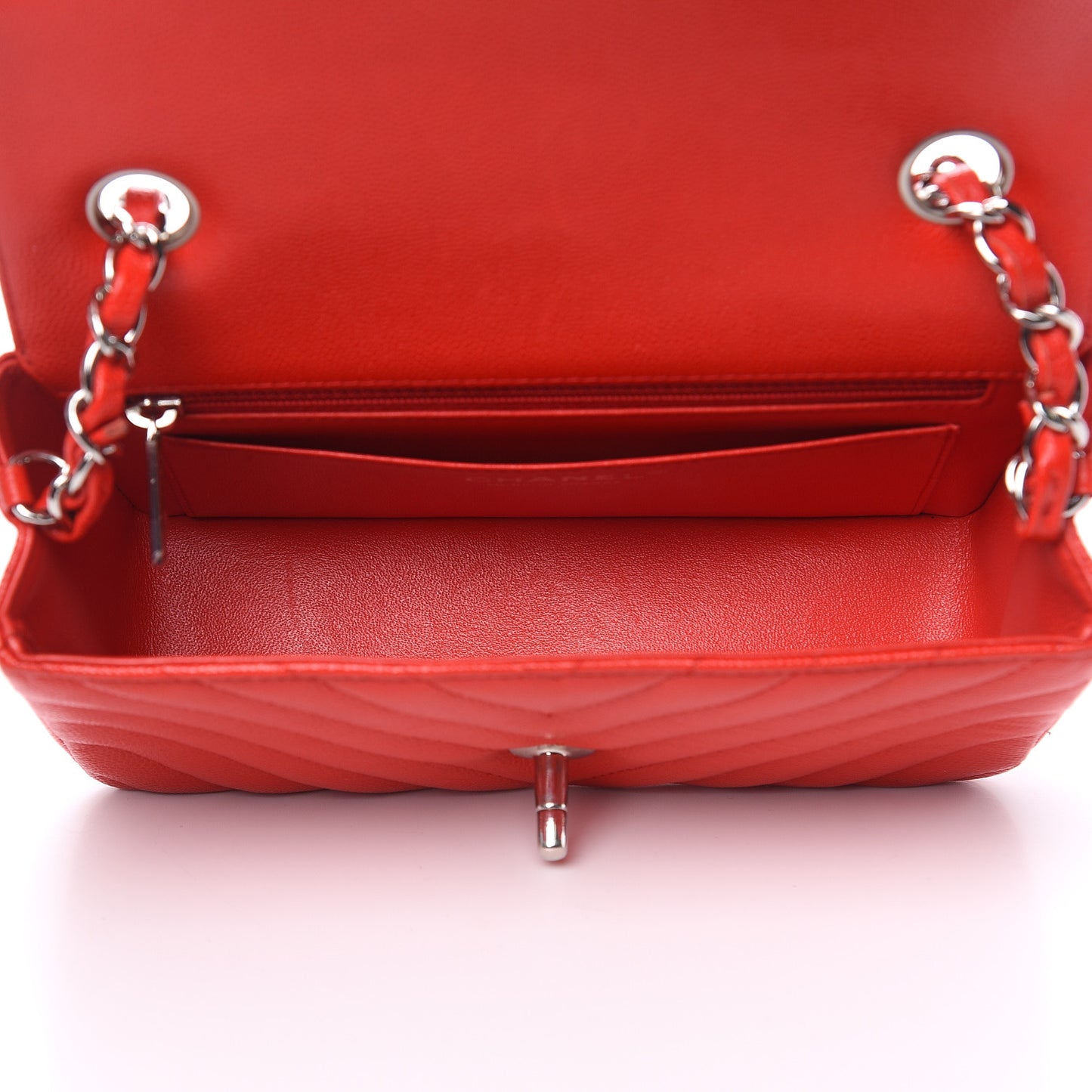 Caviar Chevron Quilted Mini Rectangular Flap Red