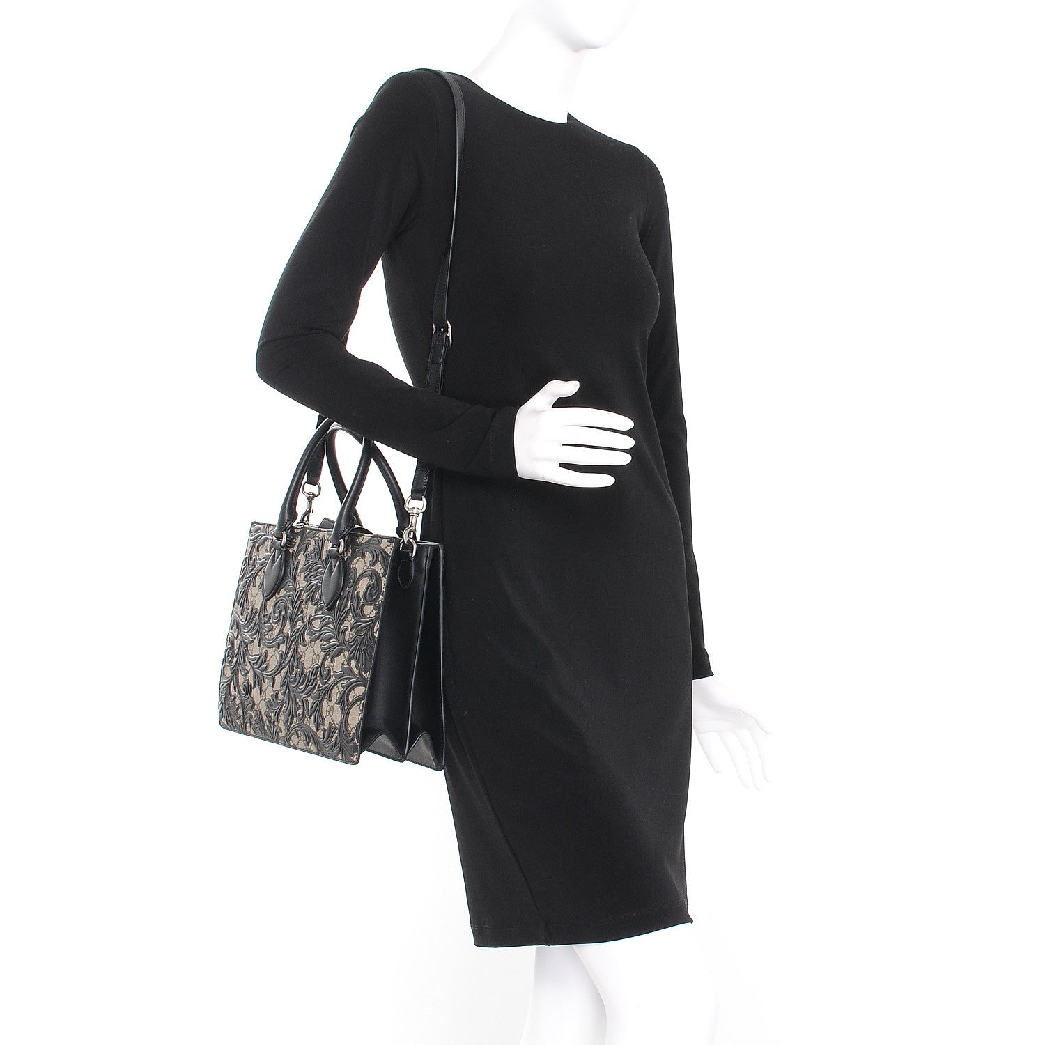 Gucci GG Supreme Monogram Arabesque Small Top Handle Bag Beige Black 2 of 7