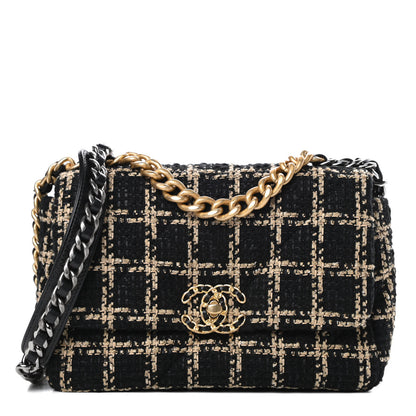 Chanel Tweed Quilted Medium Chanel 19 Flap Black Beige 1 of 11