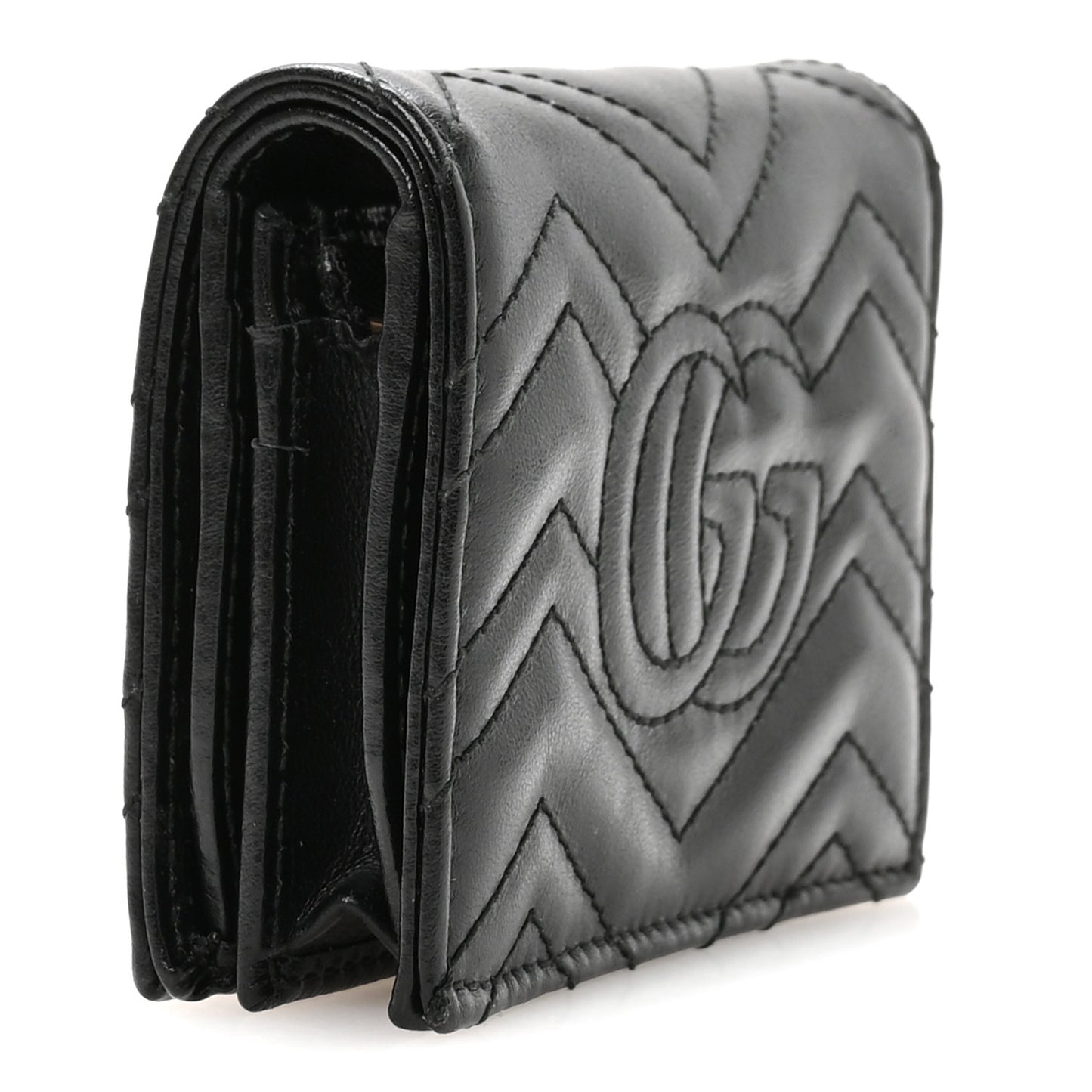Calfskin Matelasse GG Marmont Card Case Wallet Black