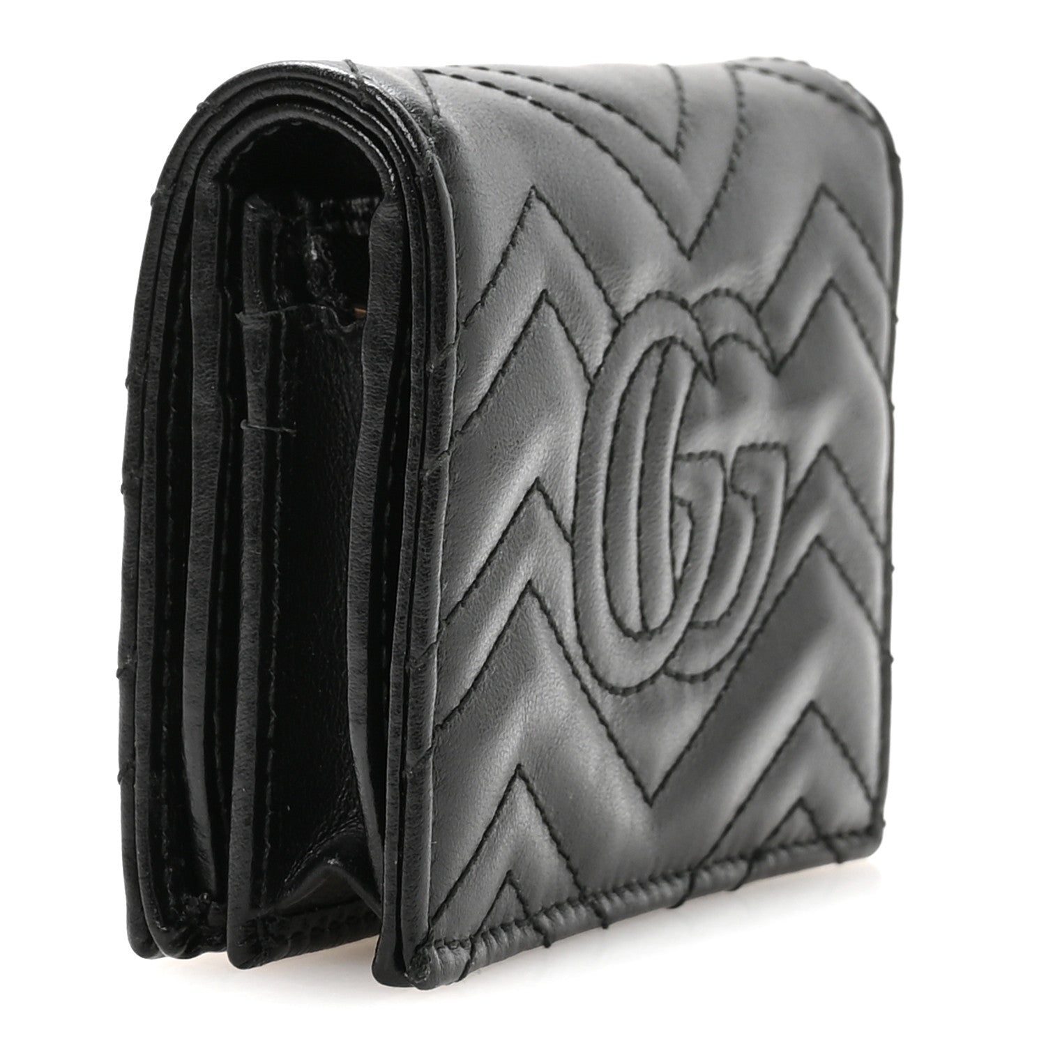 Gucci Calfskin Matelasse GG Marmont Card Case Wallet Black 3 of 8