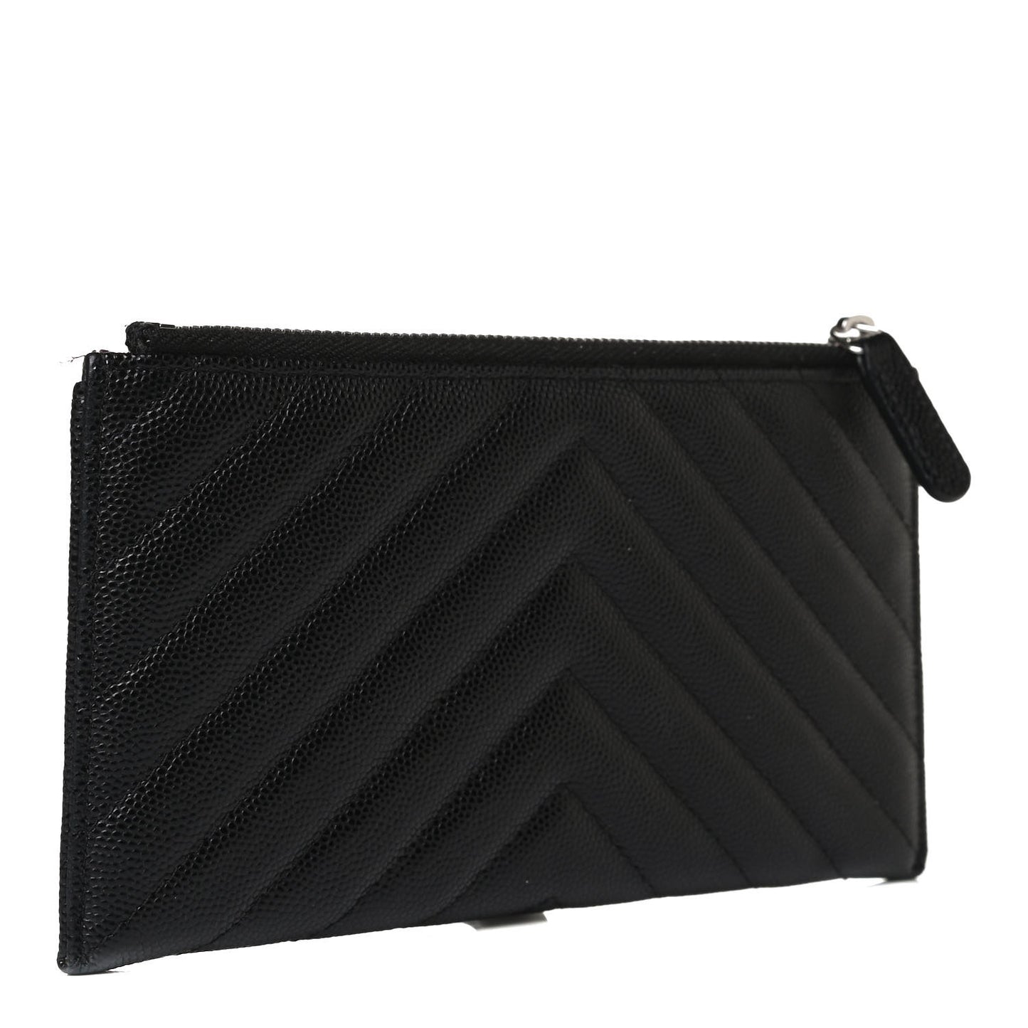 Caviar Chevron Quilted Zip Pouch Black