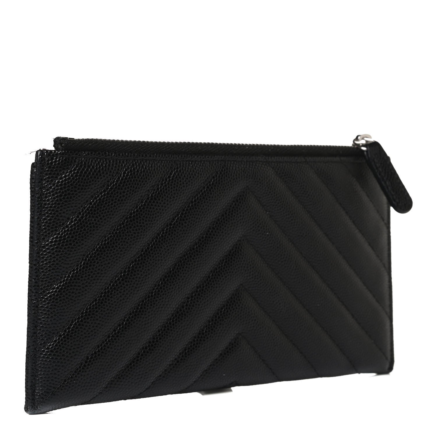 Chanel Caviar Chevron Quilted Zip Pouch Black 3 of 11