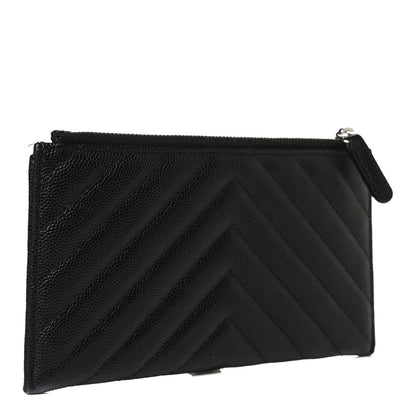 Chanel Caviar Chevron Quilted Zip Pouch Black 3 of 11