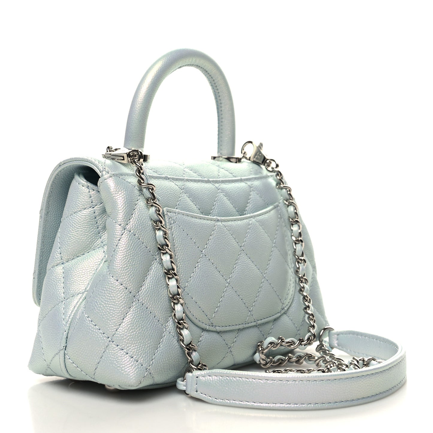 Iridescent Caviar Quilted Extra Mini Coco Handle Flap Light Blue