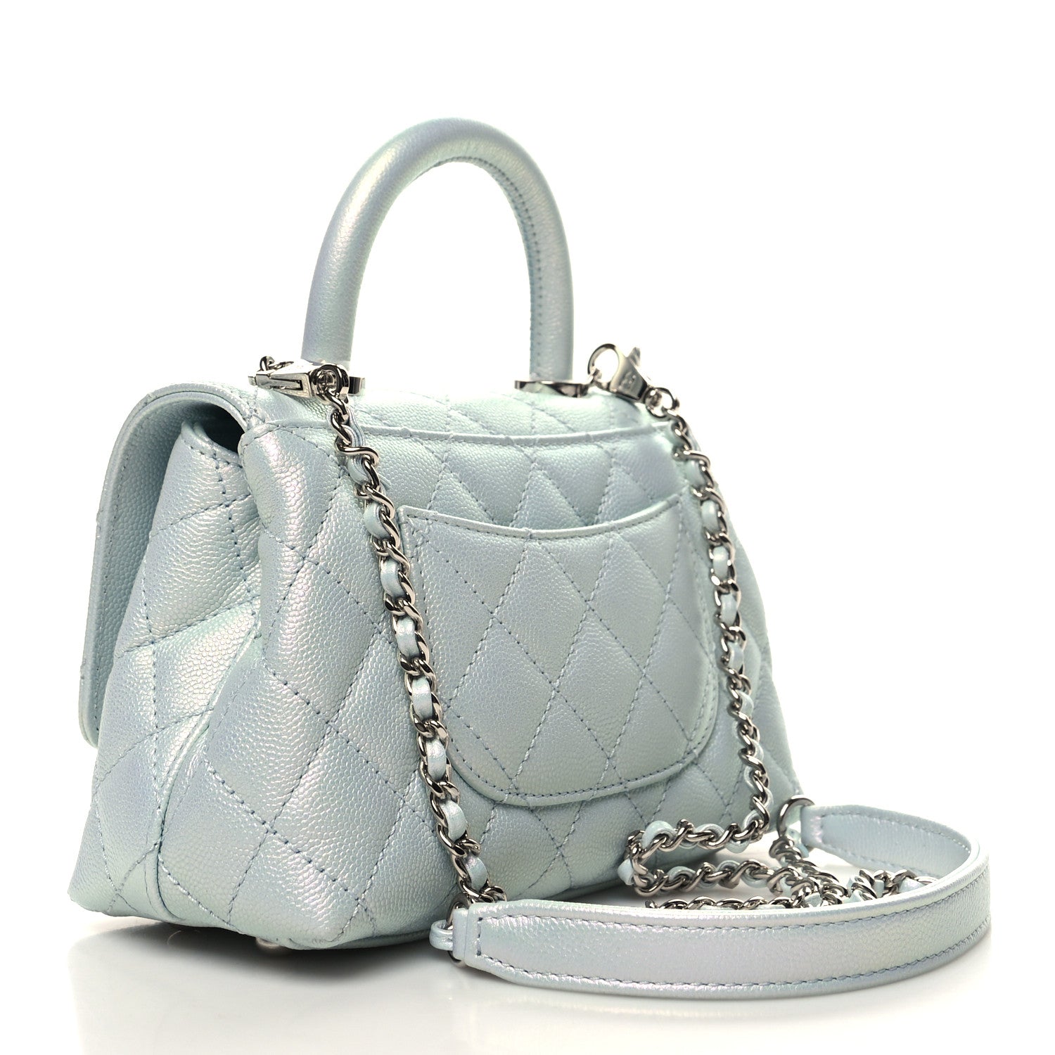 Chanel Iridescent Caviar Quilted Extra Mini Coco Handle Flap Light Blue 3 of 11