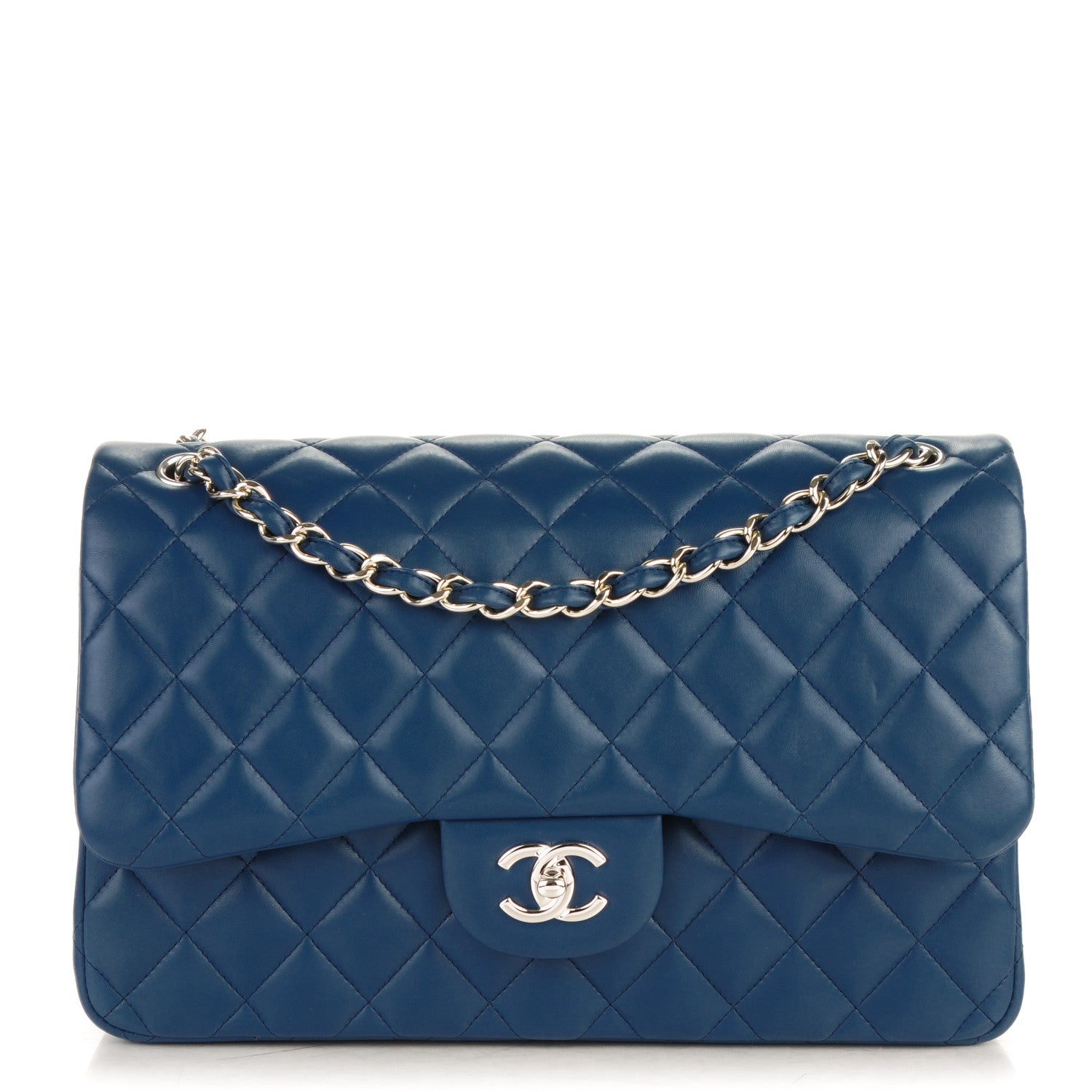 Chanel Lambskin Quilted Jumbo Double Flap Blue 1 of 8