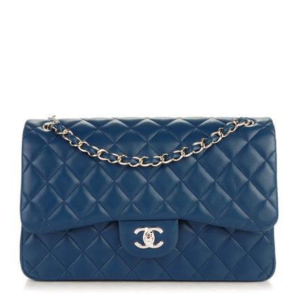 Chanel Lambskin Quilted Jumbo Double Flap Blue 1 of 8