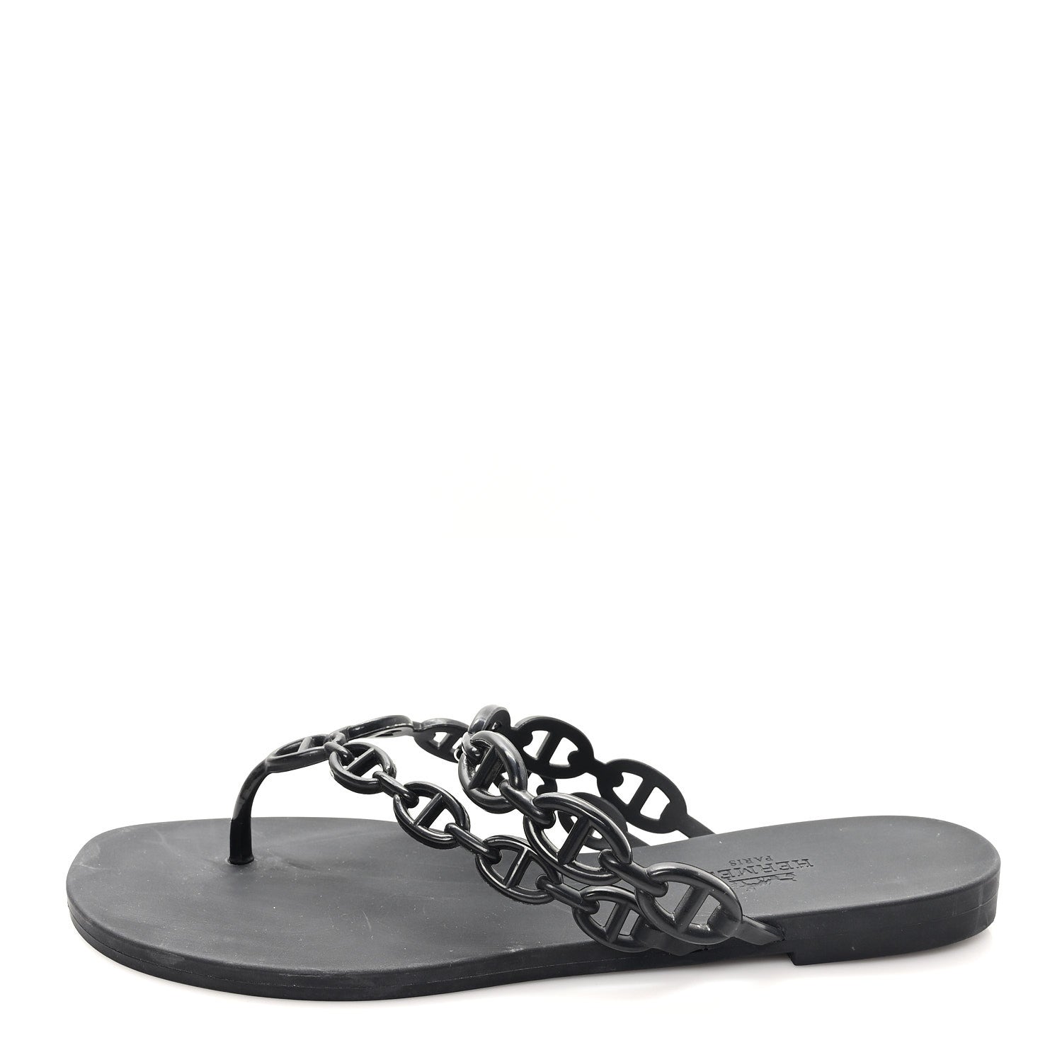 Hermes Rubber Chaine d'Ancre Island Sandals 38 Black 1 of 10
