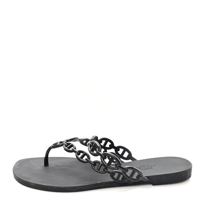 Hermes Rubber Chaine d'Ancre Island Sandals 38 Black 1 of 10