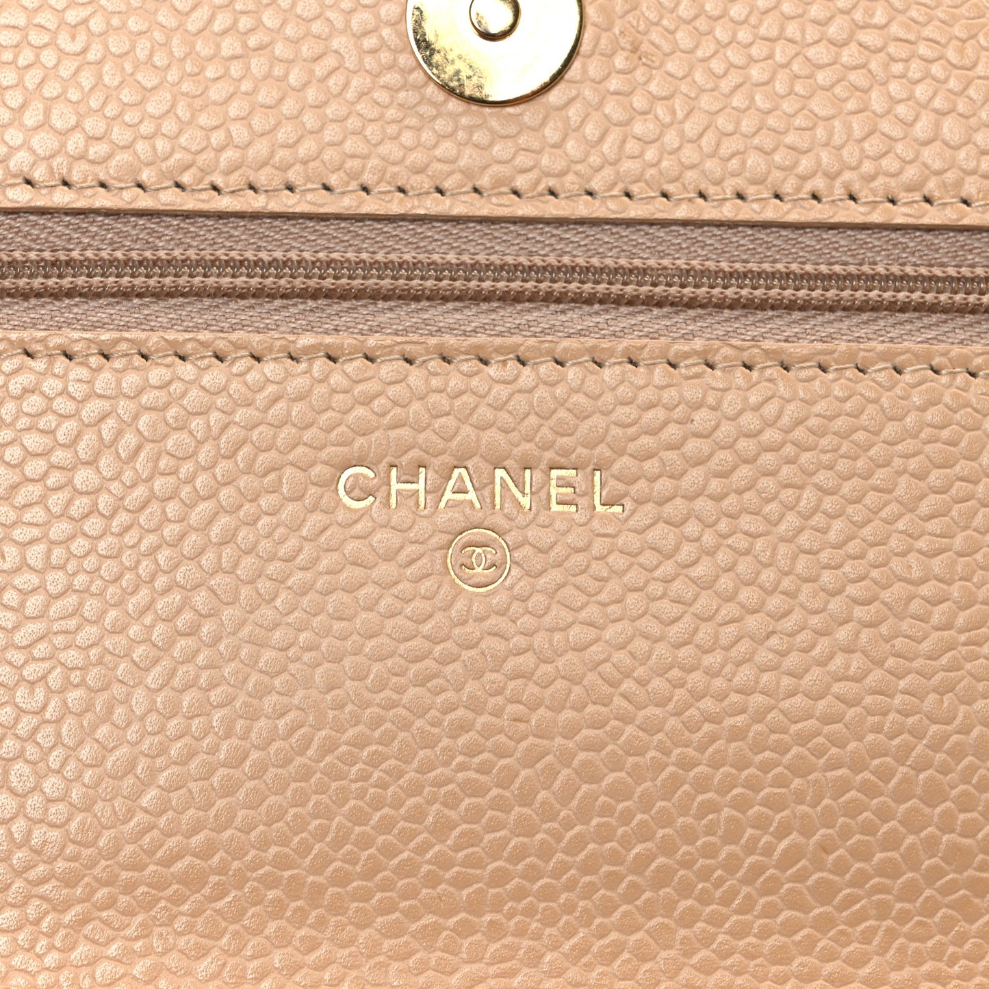 Caviar Quilted Wallet on Chain WOC Beige