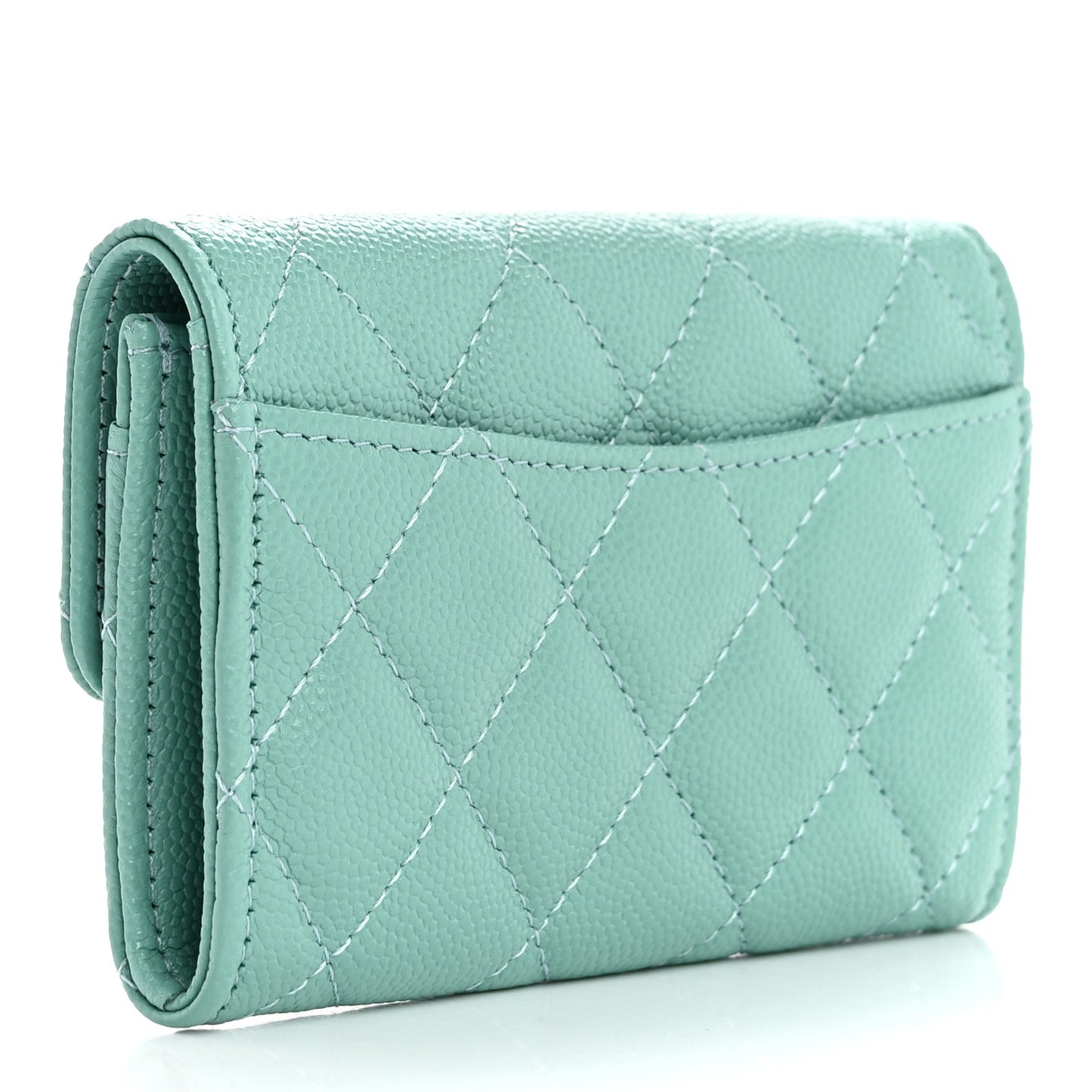 Caviar Quilted Flap Card Holder Wallet Light Green
