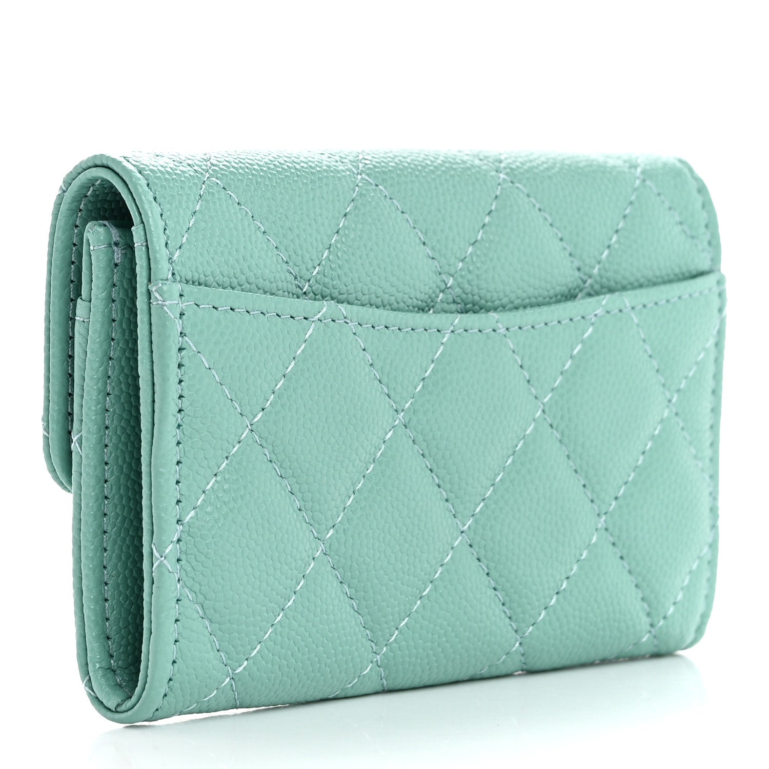 Chanel Caviar Quilted Flap Card Holder Wallet Light Green 3 of 9