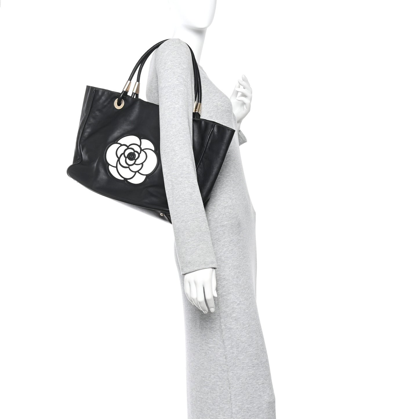 Lambskin Camellia Tote Black