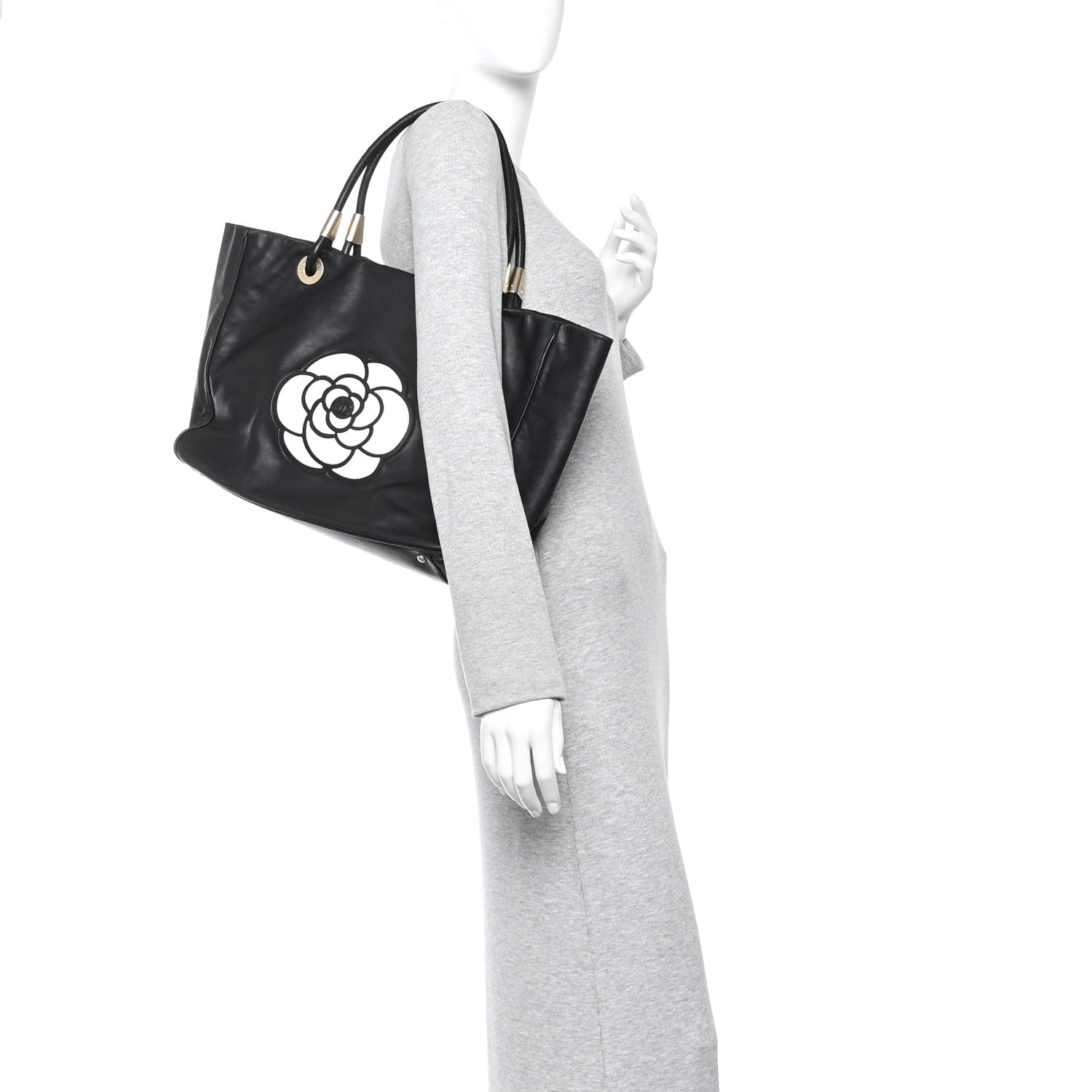 Chanel Lambskin Camellia Tote Black 2 of 10