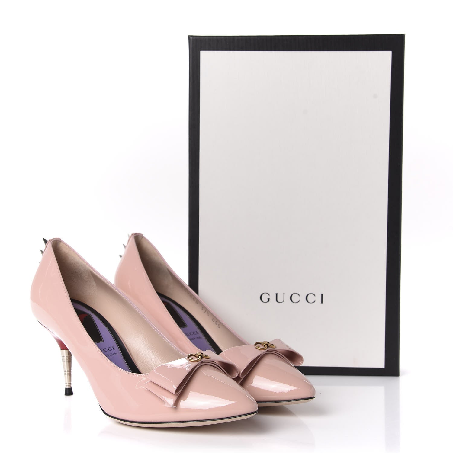Gucci Patent GG Bow Sadie Spike Mid Heel Pumps 37.5 Perfect Pink 10 of 10