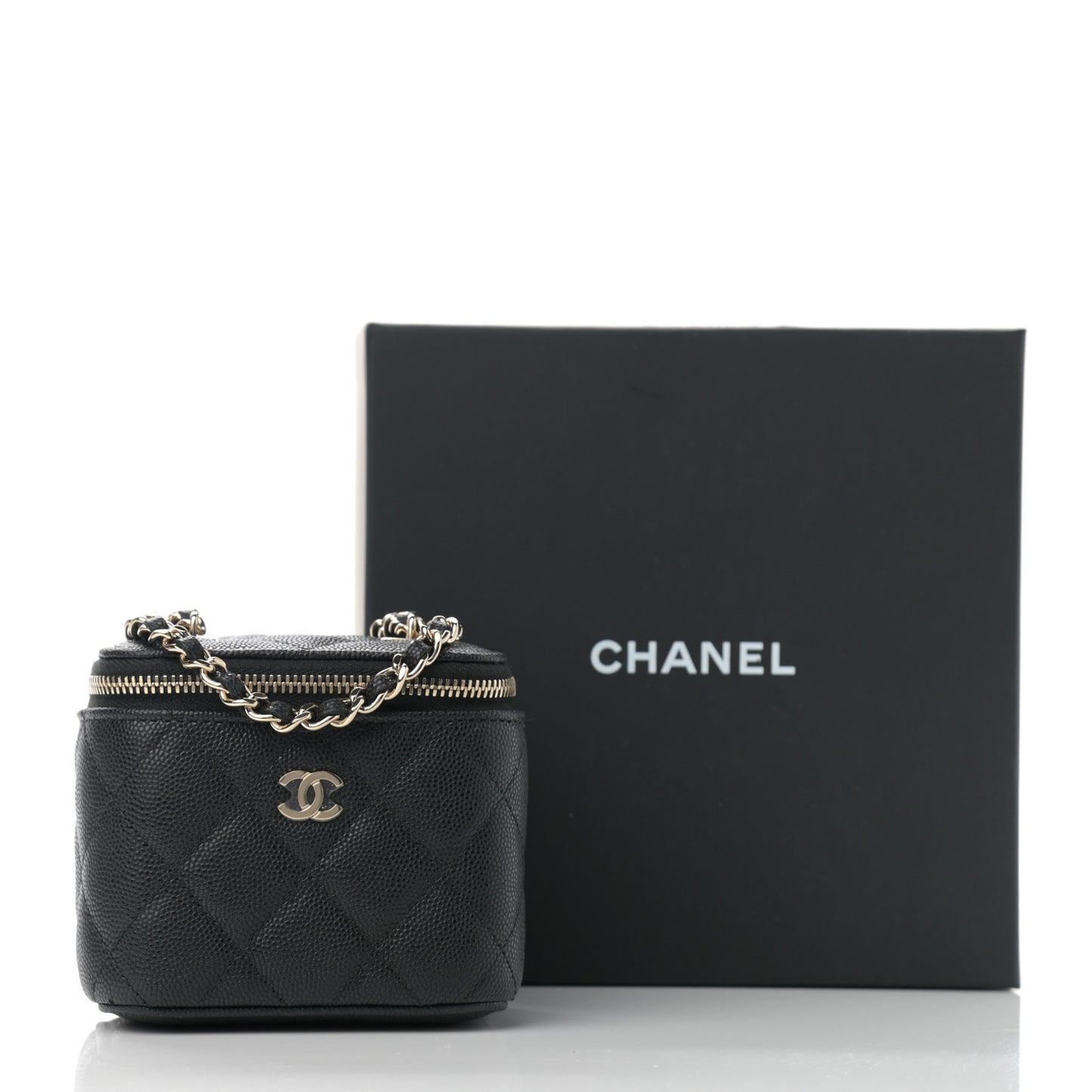 Caviar Quilted Mini Vanity Case With Chain Black