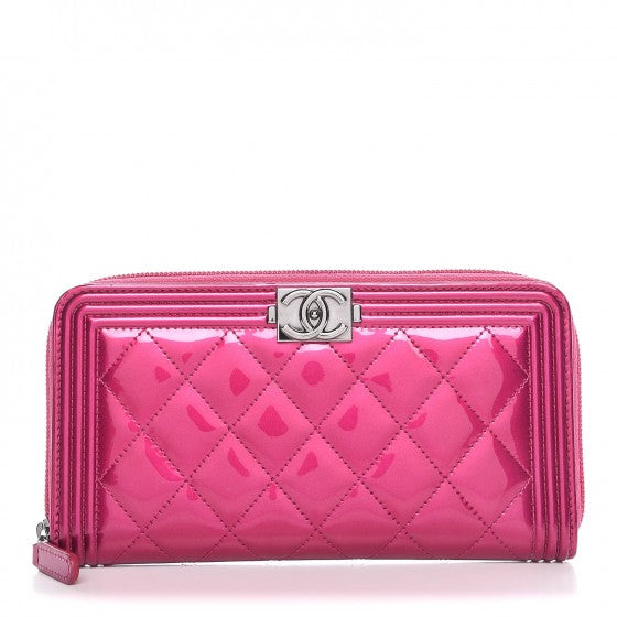 Chanel Metallic Patent Quilted Boy L-Gusset Zip Wallet Pink 1 of 8
